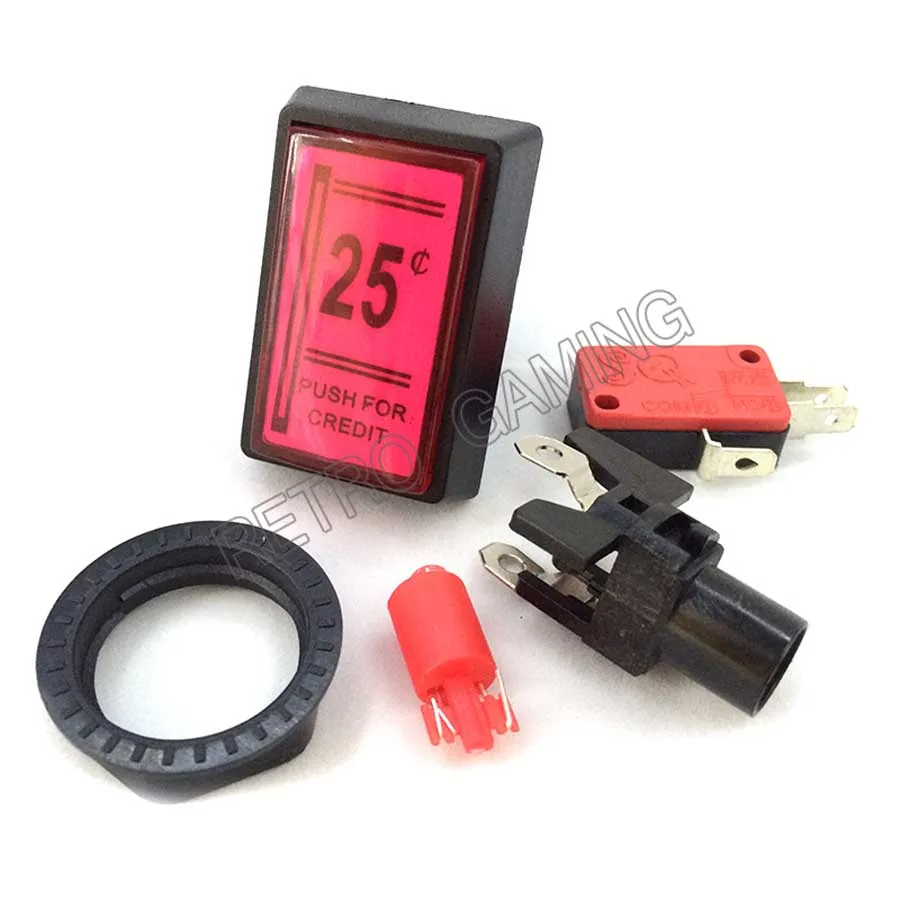 10pcs/lot 25 cents Credit button Rectangle 12V /5V LED Illuminated Arcade Coin Operated Game Push Buttons with Micro Switch