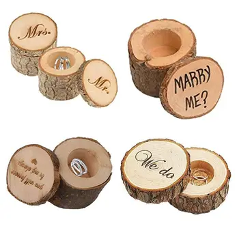 

5-6cm Small Size Handmade Unfinished Blank Wedding Ring Box Natural Wood Jewelry Dispaly DIY Lettering Rustic Ring Box