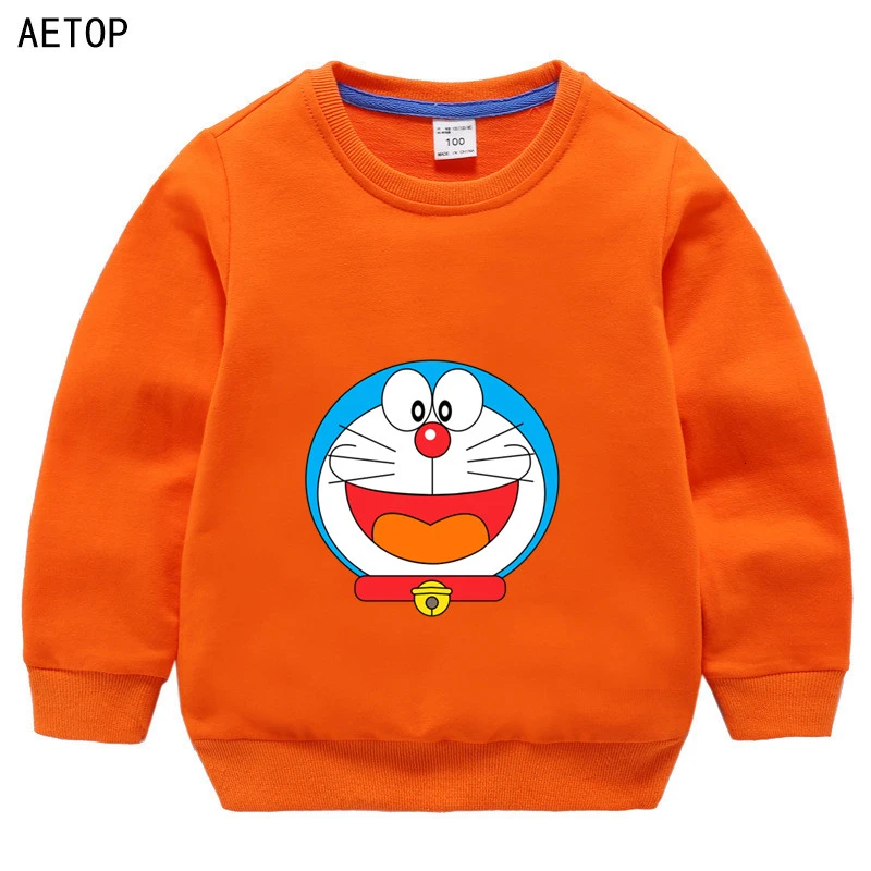 Зимняя бархатная Толстовка Doraemon для мальчиков и девочек, Забавные милые детские топы с круглым вырезом и рисунком - Цвет: as picture