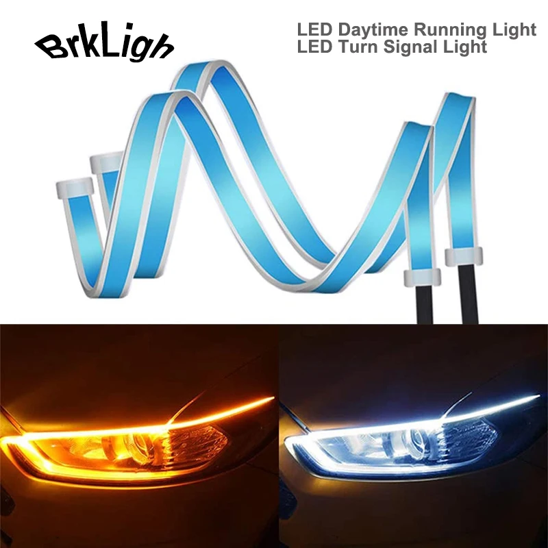 2Pcs LED Daytime Running Lights DRL Dynamic Yellow Turn Signal Lamps Car Headlights Flexible Waterproof Strip Auto Accessories | Автомобили
