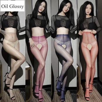 

Sexy Open Crotch Tights 1D Ultra Thin Transparent Oil Glossy Stockings Women Seamless Intimate Underwear Medias De Mujer