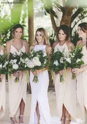 2019 Дешевое богемное шифоновое платье подружки невесты с v-образным вырезом для сада и страны, официальное свадебное платье для гостей