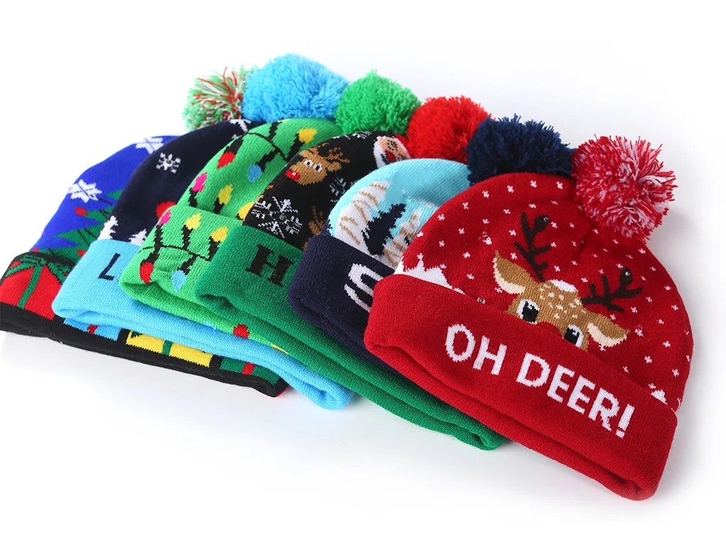 

2019 Kids Christmas Hat Christmas Tree Reindeer Snowflake Lantern Snowman Xmas Cap Gifts home Party Decor