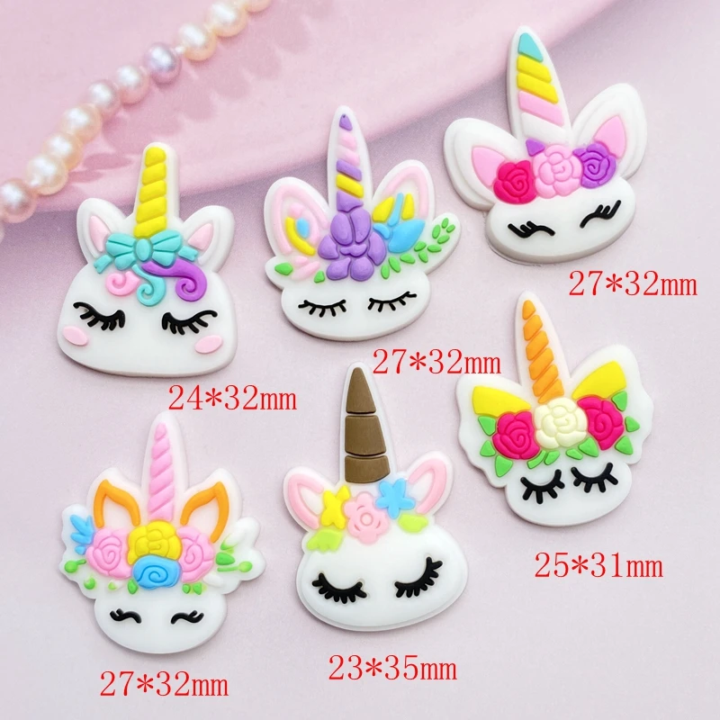 Ornament Crafts Miniature Figurines Miniature Ornament 12pcs Cute Mini Unicorn head PVC flexible glue Flat back DIY Scrapbook Embellishment Phone Craft Decoration E98