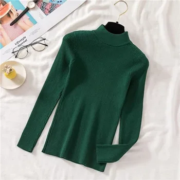 

Knitted Sweaters Bottoming Women Fashion Autumn Winter Solid Color Sweater Long-sleeved Slim Half-high Collar Pullover Sweater