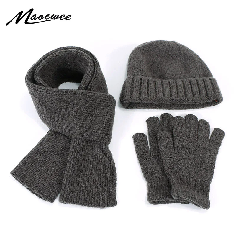 Высококачественная шапка вязанная шапка перчатки Комплект из трех предметов зимний Outdooor теплый шарф и шапка набор мужской унисекс модный вязаный Beanies набор