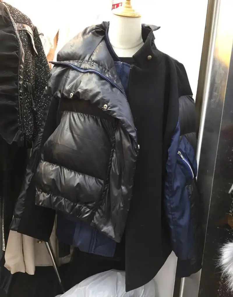 

Winter Zippers Buttons Warm Coat Women Striped Cotton-Padded Parka