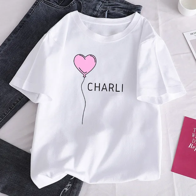 Charli DAmelio Ice Coffee Print Clothing Tops Shirt Summer Aesthetics Graphic Short Sleeve Polyester T Shirts Female Camiseta P9309-5
