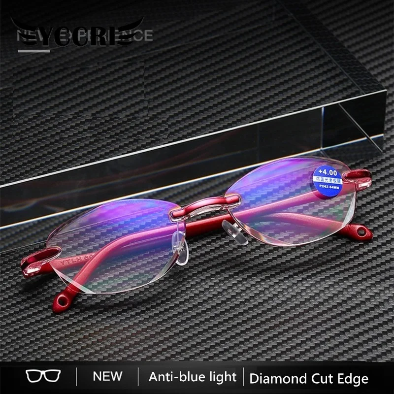 

2020New Reading Glasses Women Frameless Diamond Trimming Presbyopic Glasses Anti Blue okulary Super Light Reading Glasses oculos