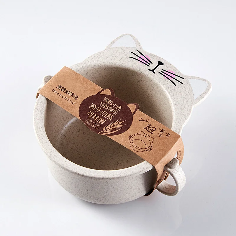 Beige Bowl 3 шт., детская посуда для кормления, мультяшная кошка, детские блюда, детская посуда для еды, набор посуды, антигорячей пластины, тренировочная чаша+ ложка+ вилка - Цвет: Beige Bowl