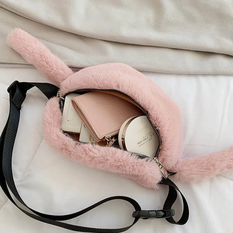 Solid color women fanny pack Plush shoulder slung waist bag Bulk pack Wallet phone babanka