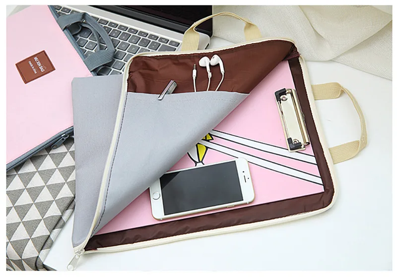 Morita Hair South Korea Zipper Multi-functional Multilayer A4 File Holder Hand iPad Computer Briefcase Oxford Canvas