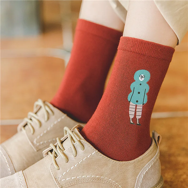 SP&CITY 5 Pairs Set Cartoon Character Hot Stamping Cotton Socks Women Winter Casual Comfortable Harajuku Socks Keep Warm Trendy