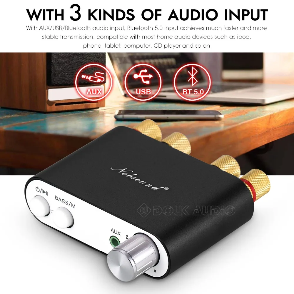 3 channel amplifier Douk Audio NS-10G Mini Bluetooth 5.0 TPA3116 Digital Power Amplifier HiFi Stereo Audio Amp USB Sound Card 50W*2 summing amplifier