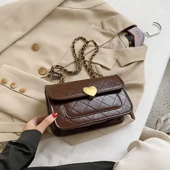 

Diamond Lattice Chains Crossbody Bags For Women 2020 New Trendy Heart Lock Soft PU Leather Shoulder Bag Fashion Ladies Handbags