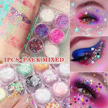 

Random 3Pcs/Set Eye Glitter Nail Hair Body Face Glitter Gel Mermaid Flake Art Flash Heart Loose Sequins Cream Glitter Decoration