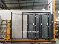 Алюминиевый сплав ураган удар Би-створчатая дверь дизайн, складные двери с внутренним затвором и жалюзи