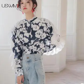 

Womens Tops And Blouses Fashion Sexy Printing Spring Long Sleeve Loose Casual Elegant Hit Color Print Fungus Office Ladies Tops