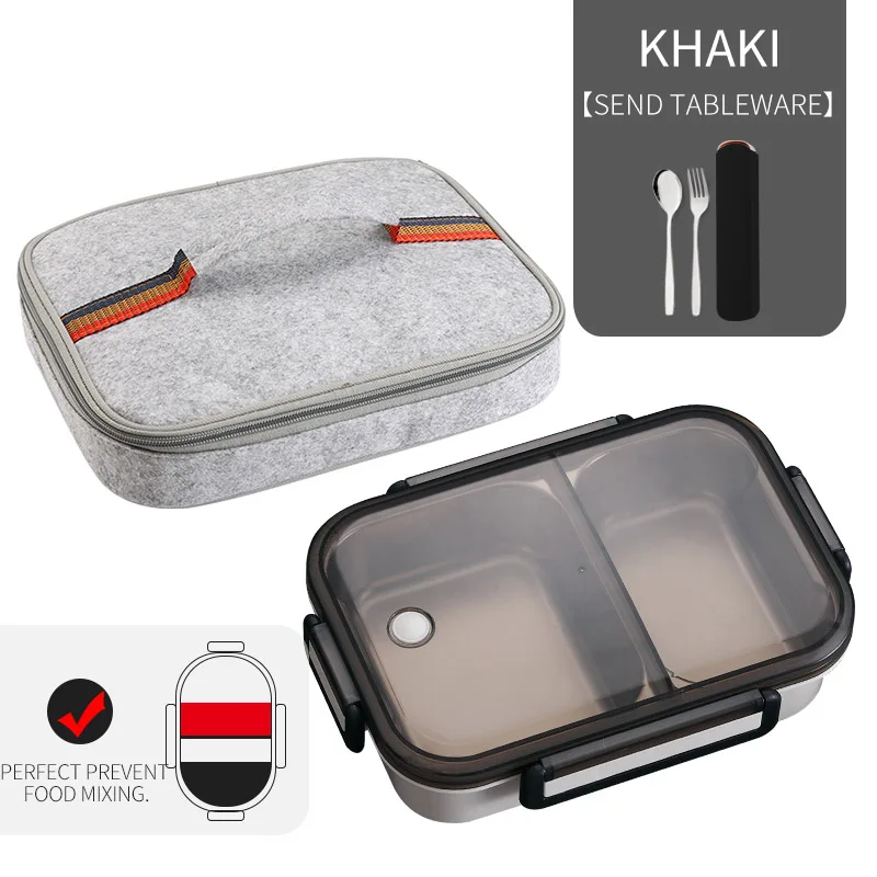A Khaki Bag Set WORTHBUY японский Ланч-бокс для детей школы 304 из нержавеющей стали бенто Ланч-бокс герметичный контейнер для еды детская коробка для еды - Цвет: A Khaki Bag Set