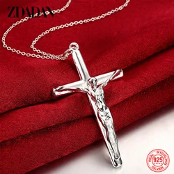 ZDADAN 925 Sterling Silver Cross Necklace Chain For Women Men Fashion Jewelry Party Gift