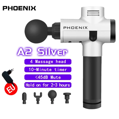 A2 Silvery Феникс А2 пистолет для массажа Мышц Массажер для глубоких тканей терапия пистолет для тренировки боли в мышцах коррекция фигуры - Color: A2 Silvery