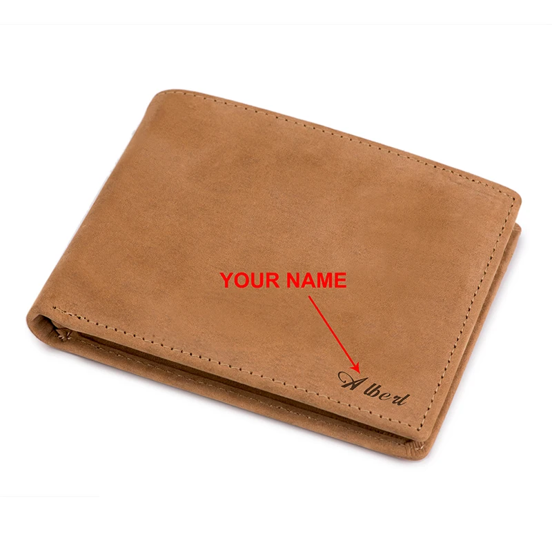 Personalized Gift Set Bifold Wallet Genuine Leather Money Purse Custom Gift For Son With Coins Pocket Card Holder DropShipping - Цвет: engraving your name