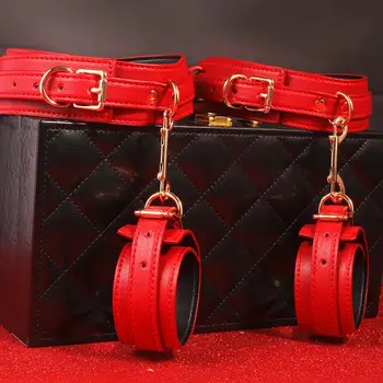 Thierry BDSM Bondage Restraint Kits Handcuffs Collar Wrist Ankle Leg Thigh cuffs Waist Belt Mask Sex Toys For Couples Adult Game 3