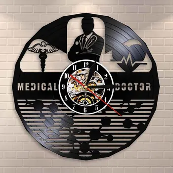 

Medical Doctor Hospital Sign MD Symbol Wall Clock Rod of Asclepius Staff of Caduceus Hospital Doctor Office Vinyl Record Clock
