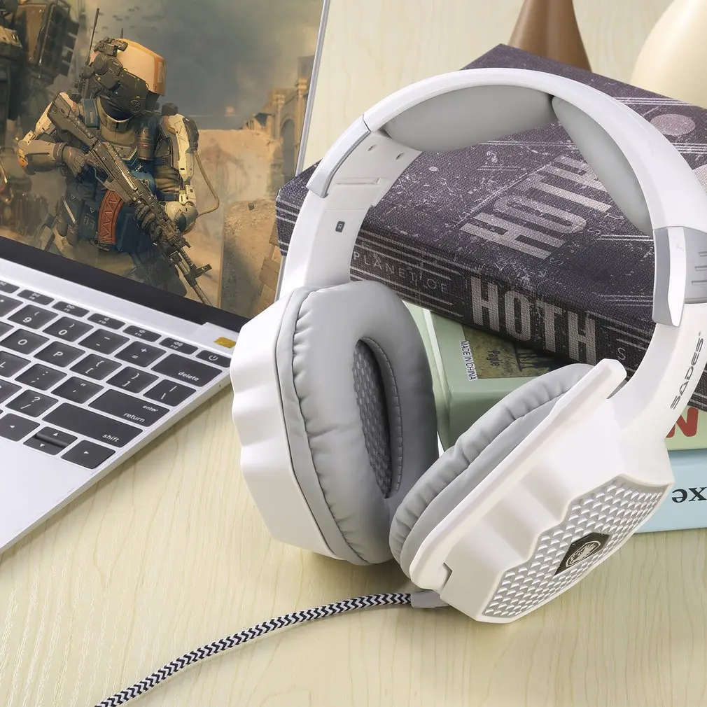 Белый USB PC игровые гарнитуры с микрофоном шумоподавление дышащий светодиодный 6 цветов 7,1 объемный звук стерео для SADES A70