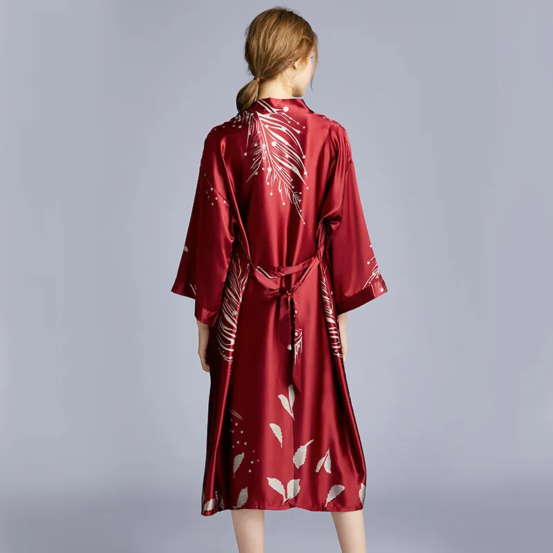 New Silk Wedding pajamas women's spring and summer long Bridesmaid red bridal morning gown home nightgown wp1273