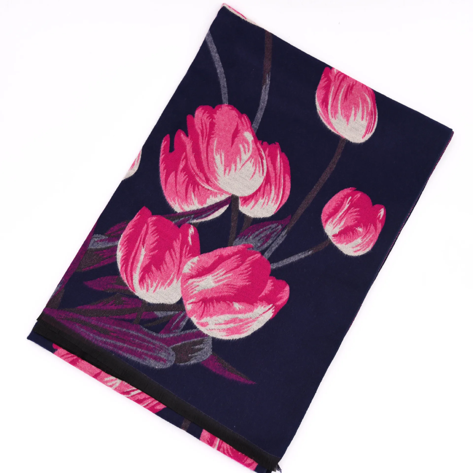 navy and rose red Роскошный брендовый женский зимний шарф, модный серый толстый мягкий теплый кашемировый шарф для женщин, шерстяной шарф-шаль с цветами тюльпана - Цвет: navy and rose red