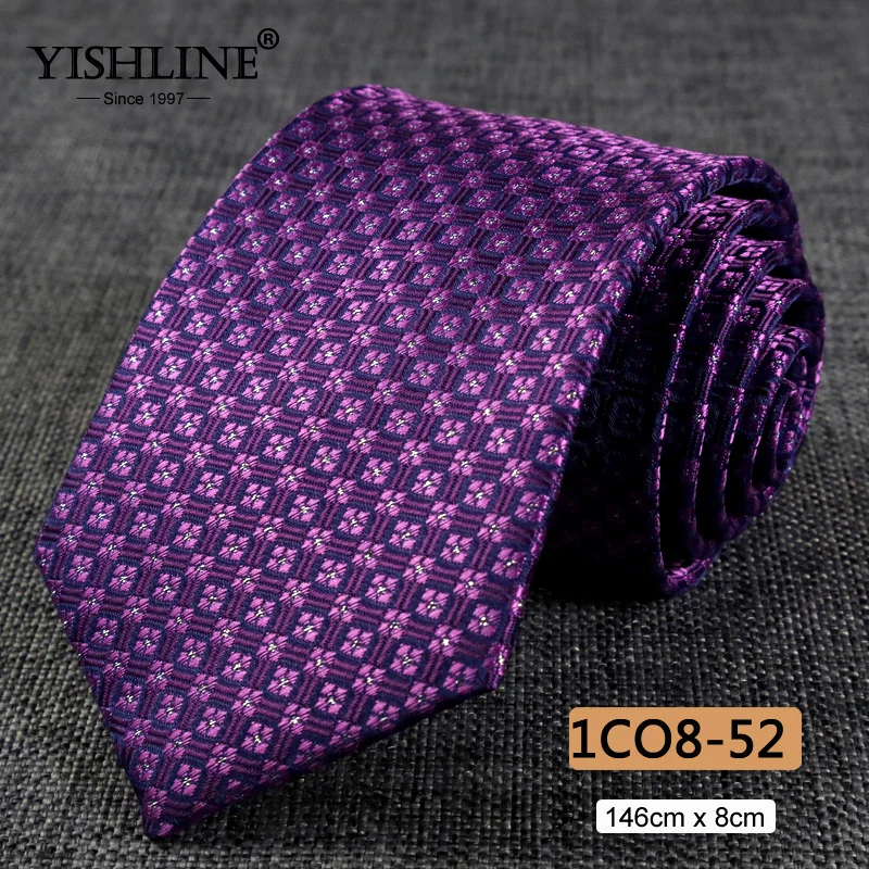 1CO8-52 YISHLINE, распродажа, 8 см, мужские галстуки, классический галстук, синий, для мужчин, в полоску, в клетку, серый, розовый, деловой галстук для жениха, свадебные аксессуары - Цвет: 1CO8-52