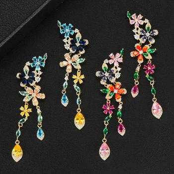 

LARRAURI 2020 New Snowflake Charms Long Statement Dangle Earrings for Women Wedding Fashion Cubic Zircon Bohemia Jewelry