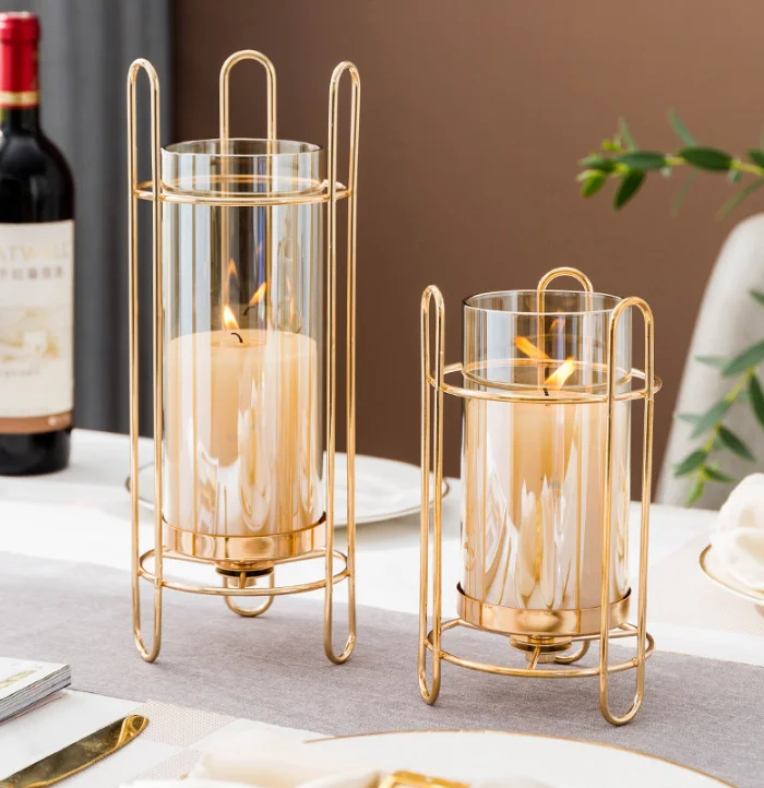 Retro simple household table light luxury atmosphere golden ornaments wedding shooting props candlestick J05