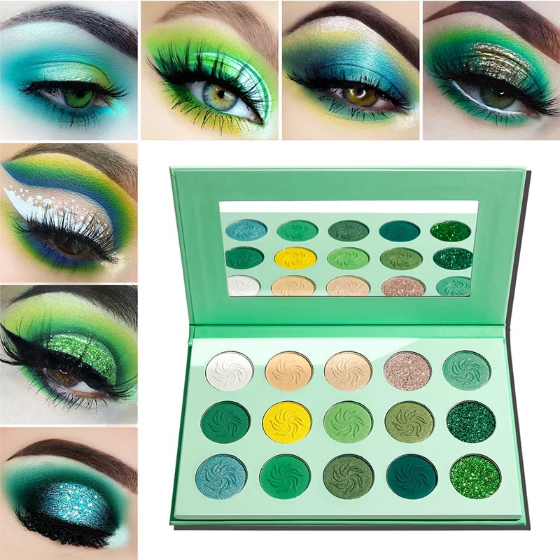 DE'LANCI Makeup Eyeshadow Palette 15 Color Matte Shimmer Pigmented Glitter Eye Shadow Palette Rainbow Neon Make Up Palette-Green DE'LANCI Makeup Eyeshadow Palette 15 Color Matte Shimmer Pigmented Glitter Eye Shadow Palette Rainbow Neon Make Up Palette-Green