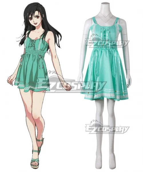 

Game Final Fantasy VII Remake Tifa Lockhart Cosplay Costume Dress Women Girls Young Tifa Lockhart Cosplay green blue dress