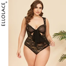 Ellolace Plus Size Lace Bow-knot Bodysuit Hollow Out Wholesale Sleeveless Bodycon Overalls Female Transparent Body 2020 New Ellolace Plus Size Lace Bow-knot Bodysuit Hollow Out Wholesale Sleeveless Bodycon Overalls Female Transparent Body 2020 New