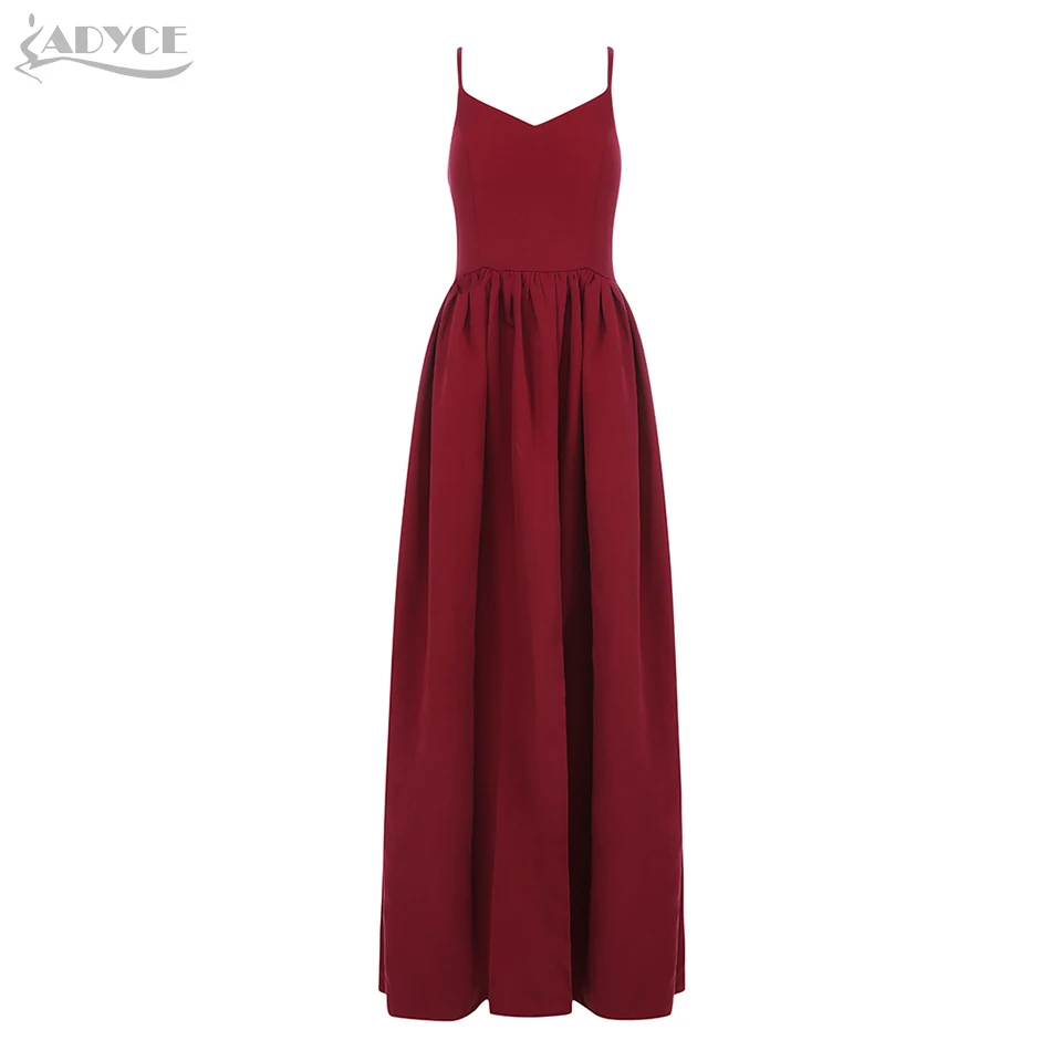 

Adyce 2019 New Summer Maxi Celebrity Evening Party Dress Vestidos Sexy Backless Sleeveless Spaghetti Strap Wine Red Club Dresses