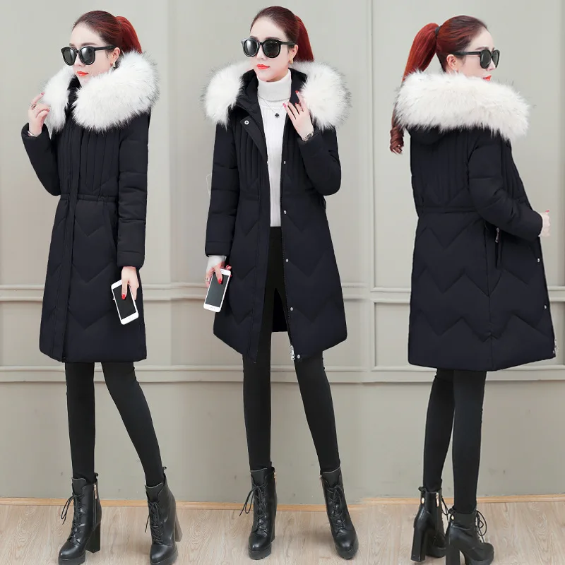 

[9z19969] 2019 Winter New Style Women's Fur Collar Hooded Mid-length Cotton-padded Clothes