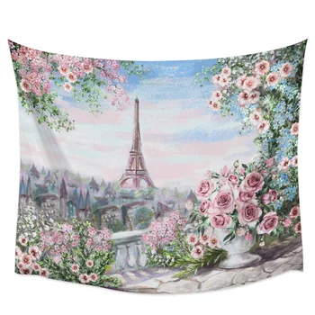 

Flowers Paris Watercolors France Garden Wall Tapestry Cover Beach Towel Picnic Yoga Mat Home Decoration