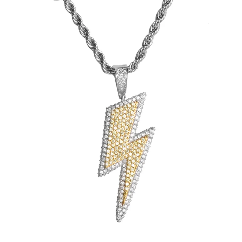 US7 Iced Out Bling подвеска «молния» с теннисной цепочкой ожерелье медный материал AAA кубический циркон мужские хип-хоп ювелирные изделия - Окраска металла: Золотой цвет