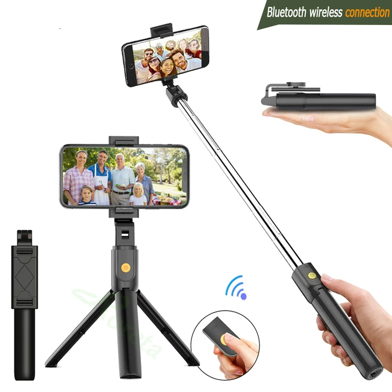 3 In 1 Wireless Bluetooth-compatible Selfie Stick Foldable Mini Tripod Expandable Monopod with Remote Control for IOS Android