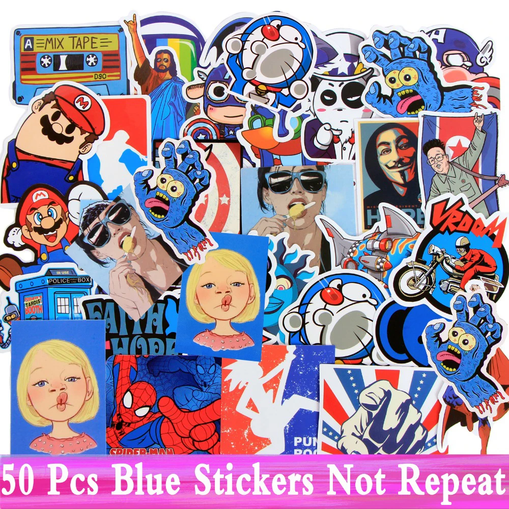50 PCS Cool Fashion JDM Blue Stickers Decor Car Luggage Skateboard Motorcycle Laptop Phone Home Decal DIY Waterproof Toy Sticker | Игрушки и