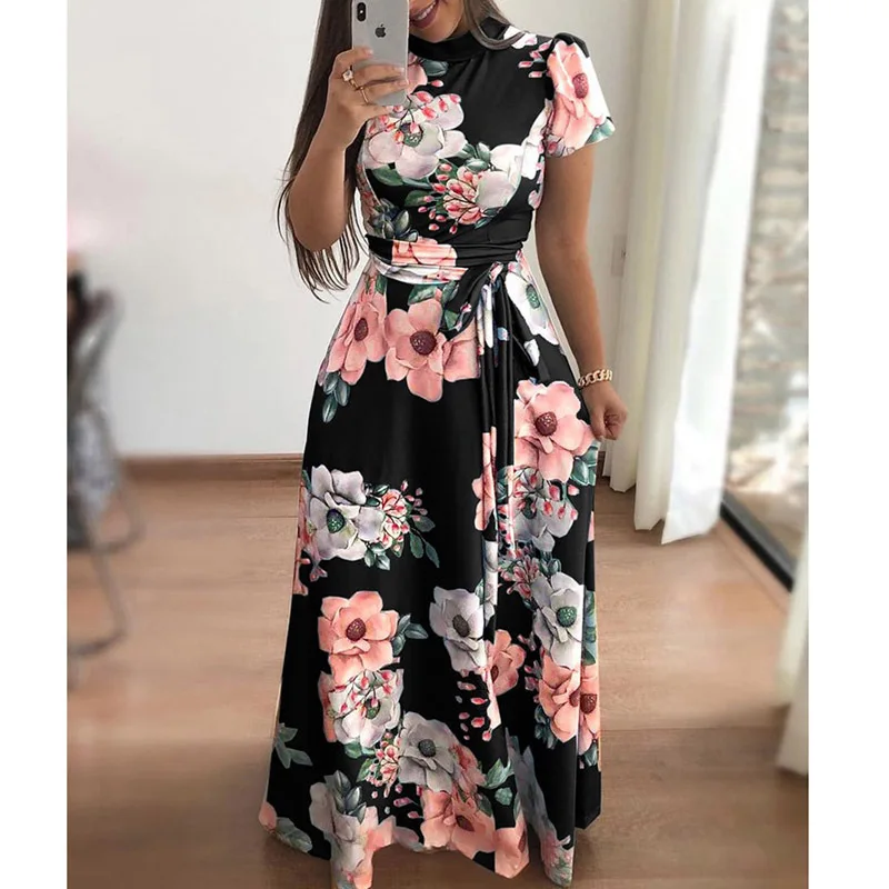2021 New Summer Lady Flower Print Long 
