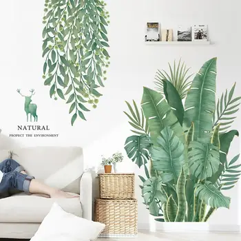 

PATIMATE Green Leaves Wall Stickers Summer Tropical Party Hawaii Party Decoration Hawaiian Luau Party Jungle Safari Party