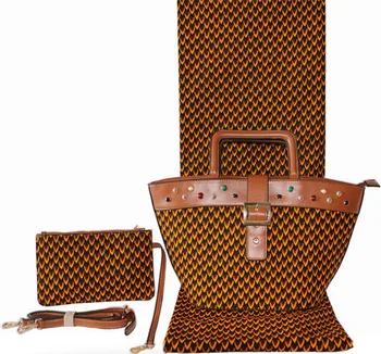 

african fabric ankara fabric shoulder bag african wax print fabric handbag women 6yards cotton fabric with 2pcs party bags TN-A1