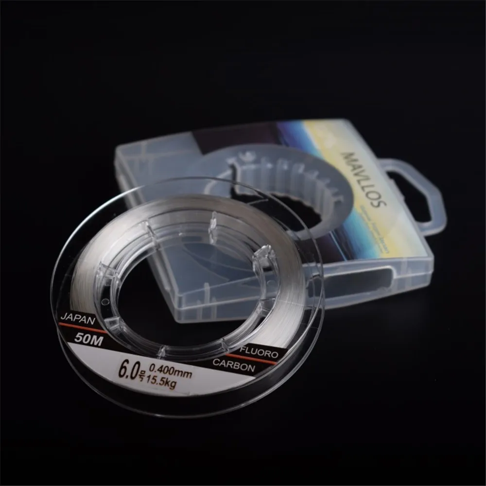 Mavllos 50m Ture 100% Fluorocarbon Fishing Line Sink Monofilament Fluorocarbon Line Carbon Fiber Leader Fishing Line Invisible 6
