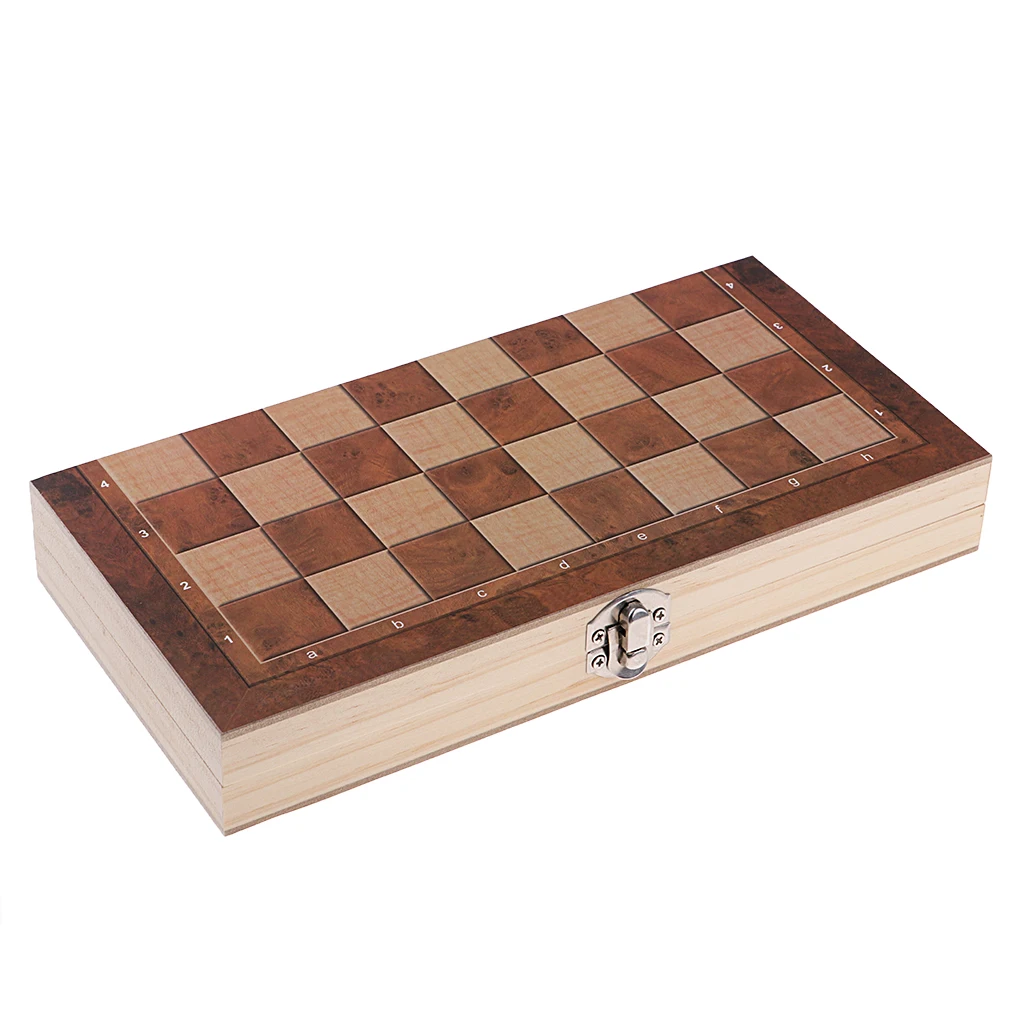24x24cm Premium Folding Wood Chess Set Built in Storage & Round Extra Pieces