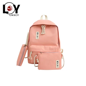

3-piece Canvas Color School Backpack Women High Quality Soft Backpacks For School Teen Korean Version Waterproof Luxury Backpack