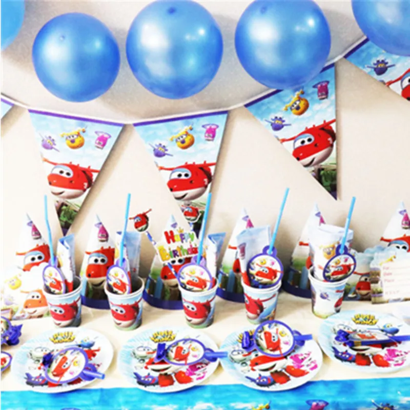 

2019 Super Wings Theme Party Supplies Disposable Tableware Paper Cup Plates Kids Birthday Baby Shower Balloons Party Decorations
